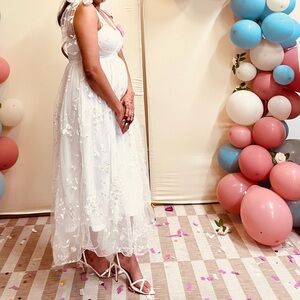 SHEIN White Floral Lace Prom Dress